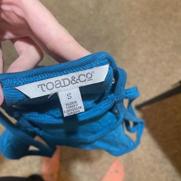 Toad&Co Size S Sambasol Dress Blue Textured Organic Cotton Strappy Sleeveless - Picture 5 of 11